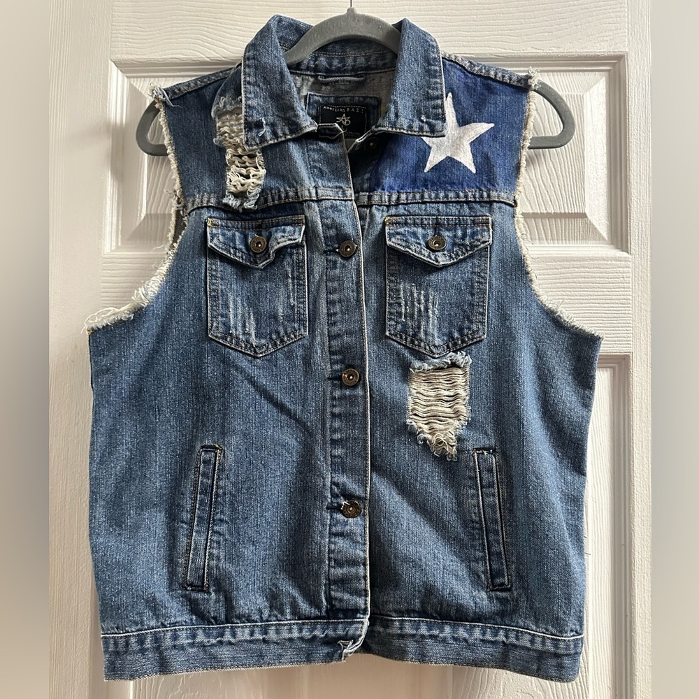 American Bazi Denim Vest Hand Painted Patriotic Size Large